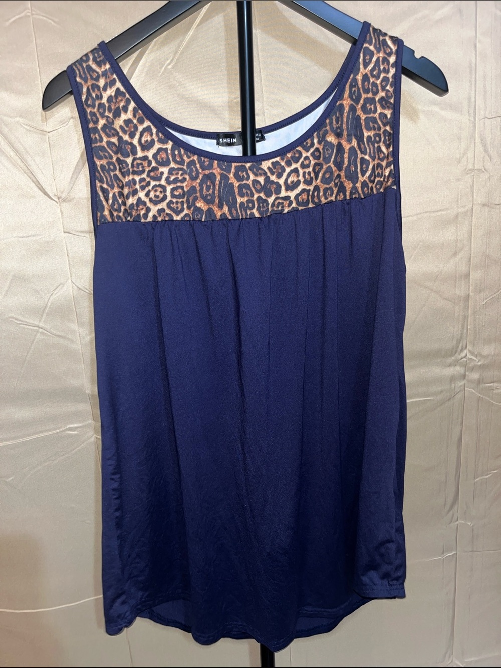 SHEIN Navy Tank Top with Leopard Yoke